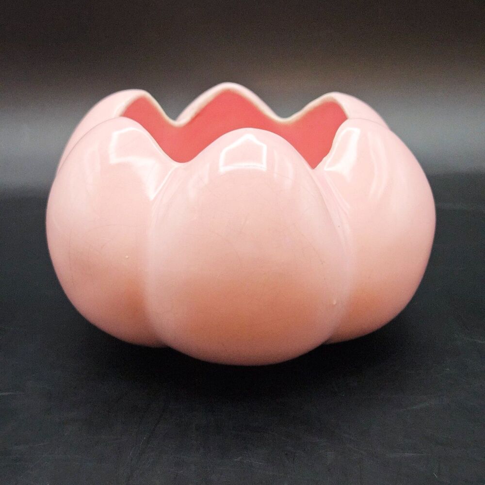 Pink Camark USA Art Pottery Lotus Flower Planter Bowl Vintage